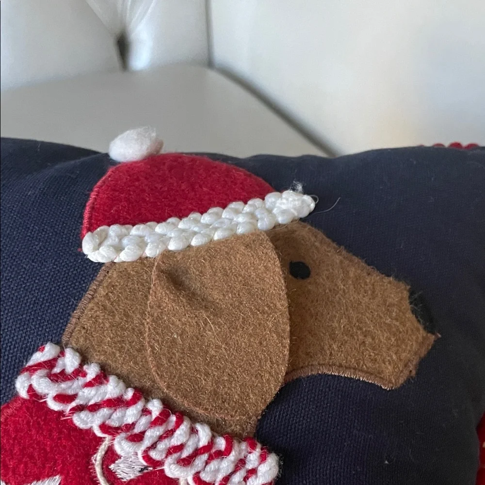 Holiday Dachshund Pillow with Gift - Navy and Red